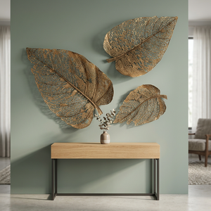 Conjunto de Arte Mural Moderno con Hojas Doradas, Adornos Decorativos Florales Botánicos Hechos a Mano, Forma Irregular, Paquete de Varias Piezas - Product Image 5