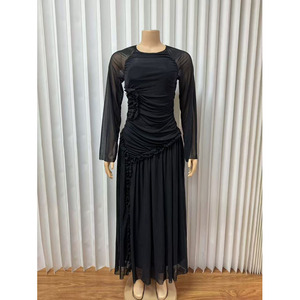 Abito Lungo Elegante da Donna all'Ingrosso, <span class=keywords><strong>Maniche</strong></span> Lunghe, Taglie Forti, Controllo Pancia, Collo Tondo <span class=keywords><strong>con</strong></span> Dettaglio Plissettato - Product Image 3