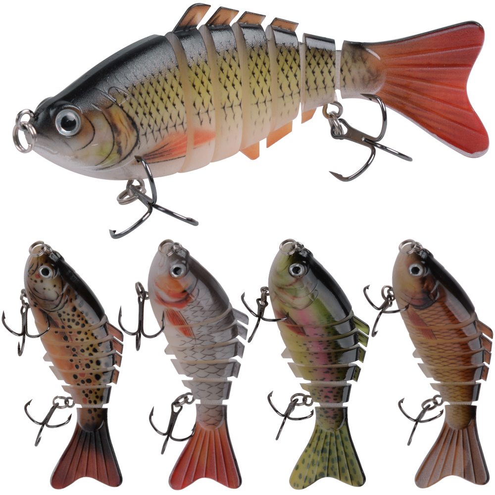 Lifelike Multi Jointed Pike Fishing Lures for Bass & Trout - 5pcs Artificial Swimbait with Treble Hooks, 10cm Size Lifelike Multi Jointed Pike Fishing Lures for Bass & Trout - 5pcs Artificial Swimbait with Treble Hooks, 10cm Size