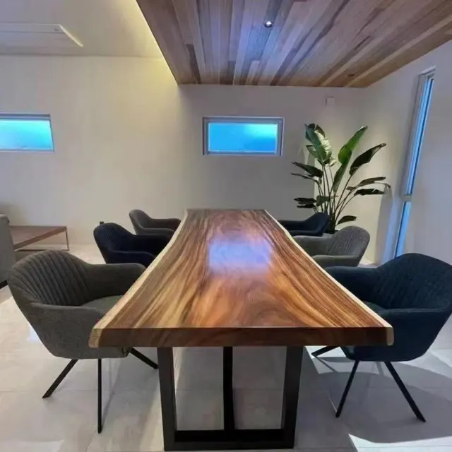 Moderno prezzo di fabbrica mobili da cucina Live bordo lastra massello noce legno ristorante tavolo da pranzo in legno