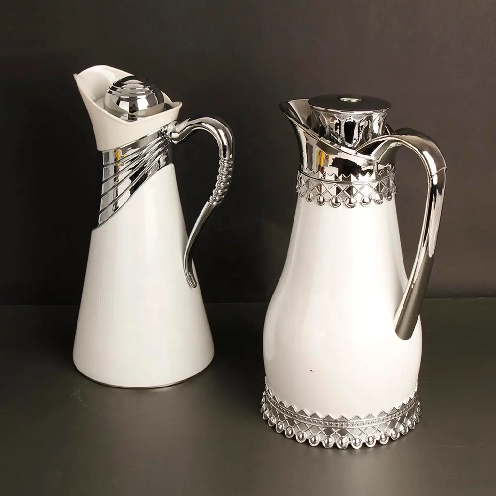 WUJO New 1L White Silver Luxury European Stainless Steel Vacuum Insulated Thermos Tea Arabic Coffee Pot