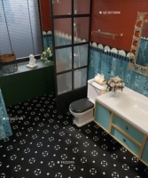 Vente flash - Carreaux de sol en porcelaine noire à bords droits mats, faciles à nettoyer, pour salle de bain