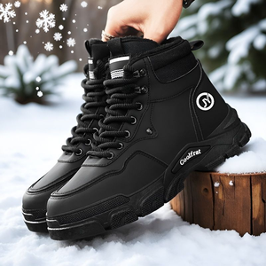 Chaussures montantes élégantes pour hommes, bottes de neige imperméables en cuir PU pour l'automne, chaussures de sport décontractées à semelle épaisse, chaussures de randonnée et de marche sécurisées - Product Image 4