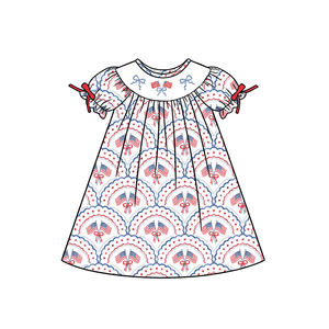 GSD3522 Custom <b>Baby</b> <b>Girl</b> Summer Blue 4th of July Stars Boots Sleeveless Knee-Length Cotton Spandex Beach Style ODM <b>Dress</b> - Product Image 4