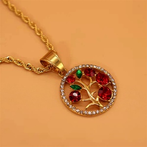 สร้อยคอจี้ทรงกลมชุบทองประดับเพชรซิคอนรุ้งรูปต้นไม้แห่งชีวิต - Product Image 4