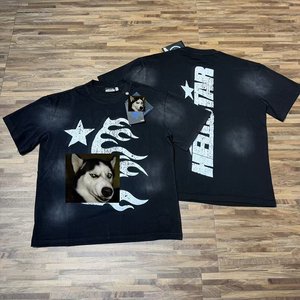 T-shirt da uomo di alta qualità in cotone pesante 100% con stampa graffiti Hot Brick e strass, modello <span class=keywords><strong>Hell</strong></span>/stars retrò, vestibilità ampia - Product Image 1