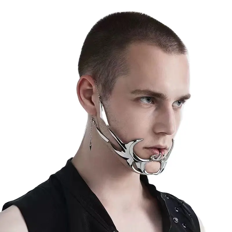 Hoge Kwaliteit Nieuwe Trendy Speciale Vorm Punk Mechanische Storm Ornament Lip Ring Vloeistof Gezicht Neus Kin Masker Gezicht Unisex