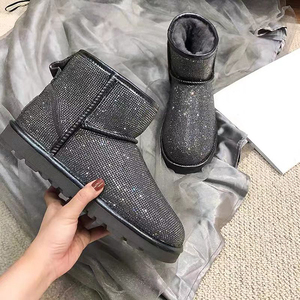 Fashion Winter New Warm Faux Fur Bling Bling Ankle Shiny Rhinestone Snow <strong>Sparkly</strong> <strong>Boots</strong> Pink - Product Image 3