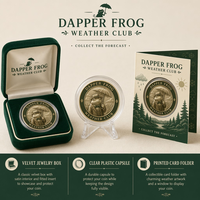 Pièce de collection personnalisée Dapper Frog Weather Club en alliage de zinc avec relief 3D, médaillon commémoratif avec boîte, sans quantité minimale de commande