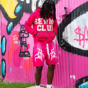 Haute Qualité Térylène/Polyester Fermeture Éclair Jambe Full Zip Jogger Personnalisé Strass En Détresse Broderie D'été Smart Casual Survêtement - Product Image 3