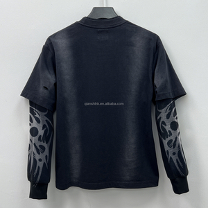 เสื้อยืดโอเวอร์ไซส์ผ้าคอตตอนถักเนื้อหนา สไตล์วินเทจ ลวดลายกราฟิก สตรีทแวร์ ซักย้อมสีแบบแอซิดวอชสองชั้น  สำหรับฤดูใบไม้ผลิ - Product Image 2
