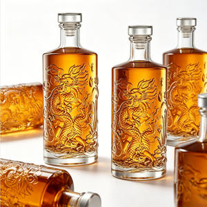 Nuevo Diseño Personalizado, Botella de Vidrio Transparente de 500 ml con Patrón Floral de Dragón Chino Clásico, con Tapón de Corcho, para Bebidas Espirituosas, <span class=keywords><strong>Tequila</strong></span> - Product Image 5