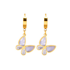 Orecchini in acciaio inossidabile placcato oro 18K orecchini creativi a farfalla in bianco e nero - Product Image 6