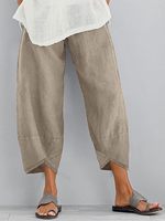 Pantalon Capri 3/4 Ample en Coton et Lin pour Femme, Coupe Ballon Décontractée avec Poches et Taille Élastique – Idéal Été, Plage et Détente