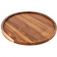 Assiette de service ronde en bois d'acacia, plat de dîner en bois massif, vaisselle polie pour la maison, les fêtes et la cuisine