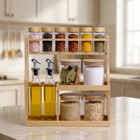 Étagère de rangement multi-niveaux en verre avec couvercles en bambou à double niveau pour comptoir de cuisine