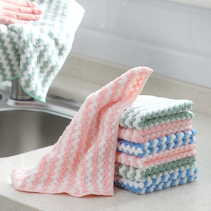 Thickened Absorbent Dishcloth Rectangle Pink Green Stripe Coral Fleece Kitchen Cleaning Towel For Pots And <b>Pans</b> - Product Image 1