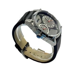 Orologio da Uomo con Doppio Fuso <span class=keywords><strong>Orario</strong></span>, Cassa in Acciaio Lucido, Cinturino in Vera Pelle con Rete Traforata, Stile Industriale Casual, Impermeabile - Product Image 2