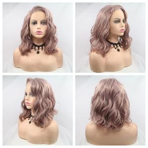 Cross-border Hot-selling Wig Headpiece Female <strong>Lacewigs</strong> Sand pink Forehead 13*4 Hand Hook Chemical Fiber Wig - Product Image 5