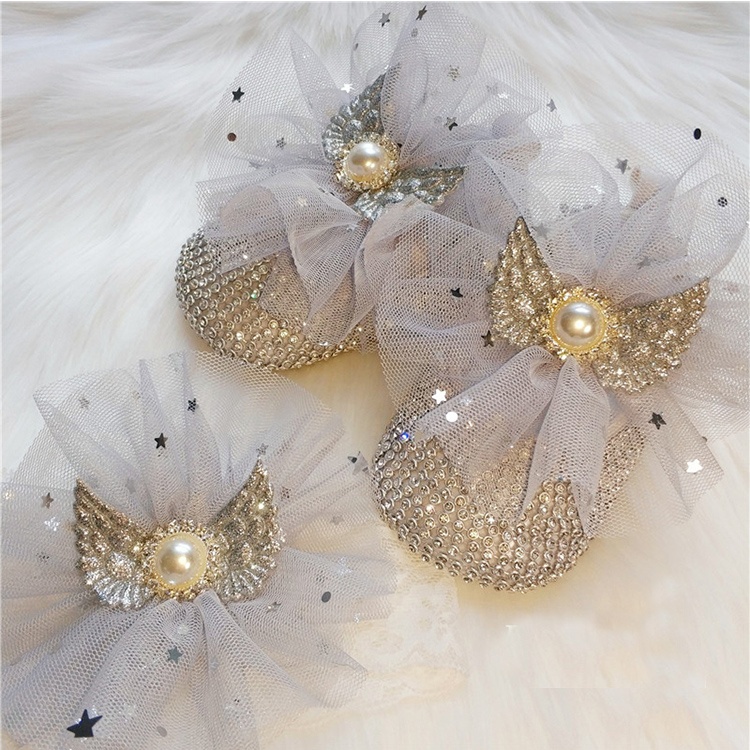 Новое поступление, хлопковая пряжа, Детские блестящие туфли для девочек с крыльями ангела, Цветочная мягкая подошва с набором повязок на голову