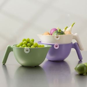 Panier de lavage de légumes et de riz en plastique double couche, passoire à fruits rotative, égouttoir de cuisine avec support de rangement pour usage domestique - Product Image 4