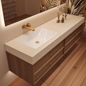 Lavabo intégré moderne courbé à chaud Meuble de salle de bains Lavabo à main en noyer Ardoise médiévale Bassin intégré courbé à chaud Salle de bains - Product Image 2