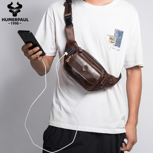 HUMERPAUL <span class=keywords><strong>Riñonera</strong></span> de <span class=keywords><strong>Cuero</strong></span> Genuino para Hombre con Carga USB, Bolsos de Hombro y Pecho Hechos a Mano, <span class=keywords><strong>Riñonera</strong></span> Multifuncional - Product Image 6