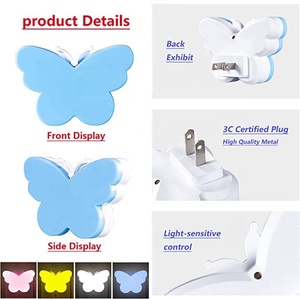 Plug into Wall Night Lamp with <strong>Dusk</strong> to <strong>Dawn</strong> <strong>Sensor</strong> Light Cute Butterfly <strong>LED</strong> Plug-in Night Light for Kids - Product Image 4