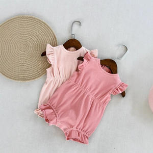 INS Style été bébé <span class=keywords><strong>combinaison</strong></span> <span class=keywords><strong>classe</strong></span> A pur coton Onesie avec manches flottantes et respirant pleine longueur barboteuse col tricoté - Product Image 1