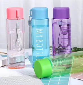 Popular 500ml Students Water Bottles Outdoor Drinking Bottle Bpa Free Plastic Bottle With Round Lid And Rope