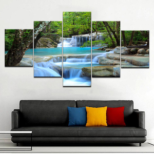 Décor à la maison <span class=keywords><strong>5</strong></span> Pièces Naturel Cascade Paysages <span class=keywords><strong>Photos</strong></span> art Modulaire de toile d'impression de jet d'encre - Product Image 3