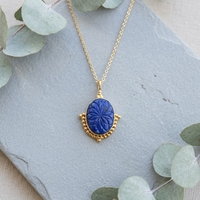 Collier tendance en pierres précieuses, élégant pendentif sculpté en Lapis Lazuli, plaqué or 18 carats, style bohème, bijou statement pour femme