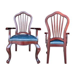 Chaise en bois massif de style américain <span class=keywords><strong>rustique</strong></span> |   <span class=keywords><strong>Fauteuil</strong></span> rembourré en cuir rétro pour salle à manger et bureau - Product Image 4