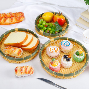 Round Imitation <b>Bamboo</b> Woven Fruit Basket B02 Kitchen Storage Basket Eco-Friendly Food <b>Container</b> Round Shape - Product Image 2