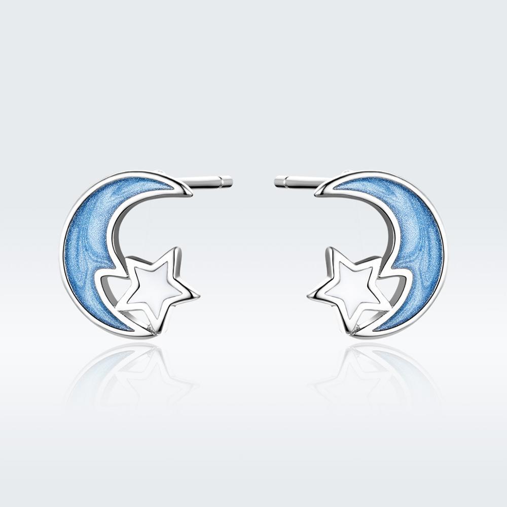 S925 Luna pendientes de plata esterlina de plata SCE792