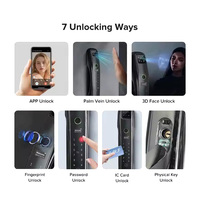 Serrure de porte intelligente avec reconnaissance faciale 3D, empreinte digitale, mot de passe, carte IC, interphone vidéo et visionneuse de porte via l'application TUYA WIFI GL-F4