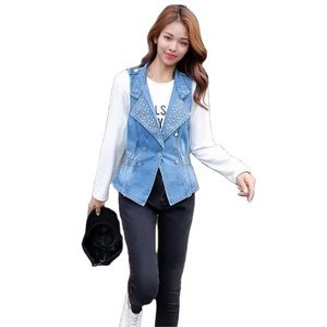 Últimos Modelos de Chalecos Vaqueros sin Mangas con Cuentas y un Solo Botón para Mujer - Product Image 1