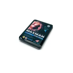 Caja de lata rectangular para productos de salud, embalaje de tableta viagras con tapa con bisagras