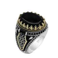 Bague turque en pierre d'agate plaquée argent antique Bijoux de mode pour hommes élégants pour les mariages, les fêtes et les anniversaires Design original