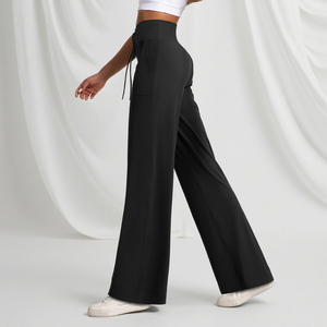 <strong>Women's</strong> High Waist Loose Fit Wide-Leg <strong>Pants</strong> with Fleece Lining Breathable Knit Fabric Full-Length Casual <strong>Pants</strong> - Product Image 1