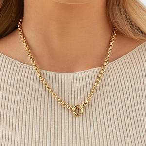 LUCKYJIU カスタムジュエリー 防水・変色防止・低アレルギー性 18金メッキステンレススチール製中空ベルチャーチェーンネックレス - Product Image 3