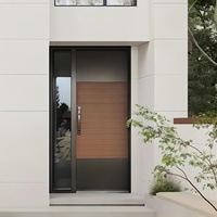 Porte d'entrée double moderne en bois grainé pour villas, anti-effraction, pour maisons rurales auto-construites avec structure en aluminium moulé