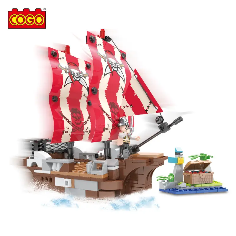 COGO 3 in1教育用260 pcs海賊ボートスカルキャッスルモデル3Dビルディングブロックおもちゃ子供用