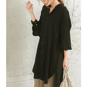 Áo kiểu Nhật Bản Xuân Thu thời trang mới chất liệu polyester dệt, dáng rộng, tay đèn, dài ngang đùi dành cho nữ, áo sơ mi kiểu casual - Product Image 4