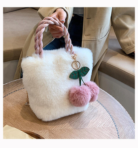 Cherry Girl Plush Winter New Fashion Chain Crossbody Women's Bucket <b>Small</b> Bucket Bags Ladies Handbags Home Gardening - Product Image 6