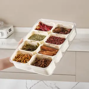 Boîte à épices à 4 et 8 compartiments Boîte à condiments en plastique pour garde-manger Organisateur pour cuisine Plateau à légumes divisé avec couvercle