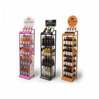 Étagère à vin en métal et acrylique sur mesure - Présentoir à liqueurs mobile sur pied avec étagères transparentes et roulettes