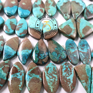 Paire de cabochons 100 % naturels en Shattuckite bleu-vert, pierres précieuses artisanales assorties pour la fabrication de bijoux, Shattuckite en vrac - Product Image 2