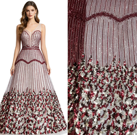 Tissu en tulle à franges et sequins bordeaux, dentelle perlée couture, directement de l'usine, pour robe de soirée de luxe, robe de mariée, robe de bal