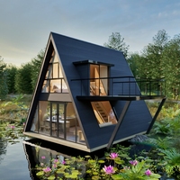 Villa haut de gamme, hôtel, maison triangulaire en forme de A, structure en acier, design moderne, construction en acier léger, isolation respirante
